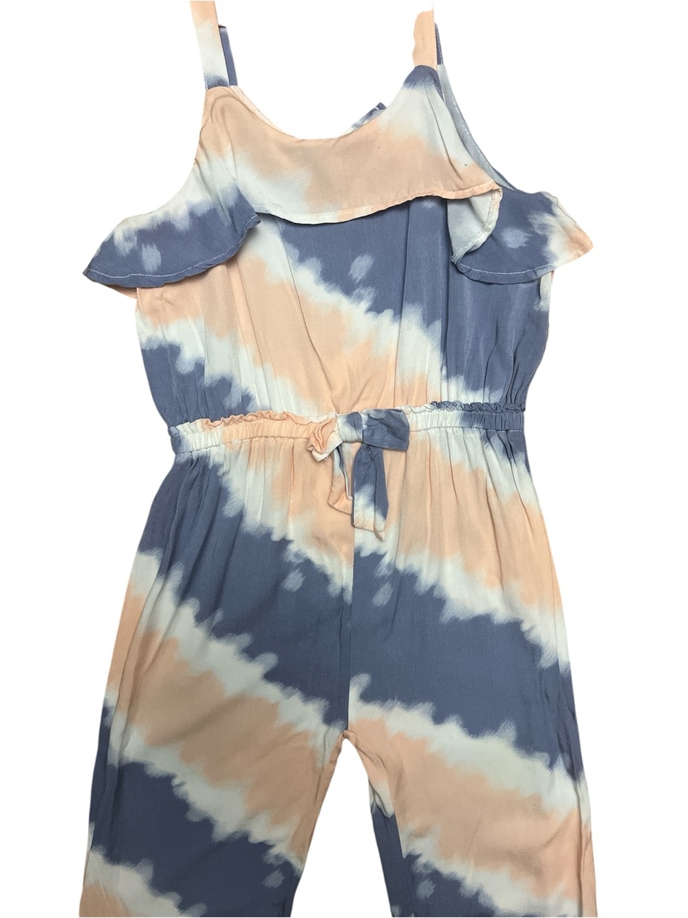 Jessica Simpson Girls Tie-Dye Ruffle Romper in Blue and Peach